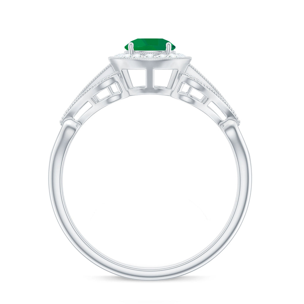 AAA Quality Emerald and Diamond Vintage Inspired Engagement Ring