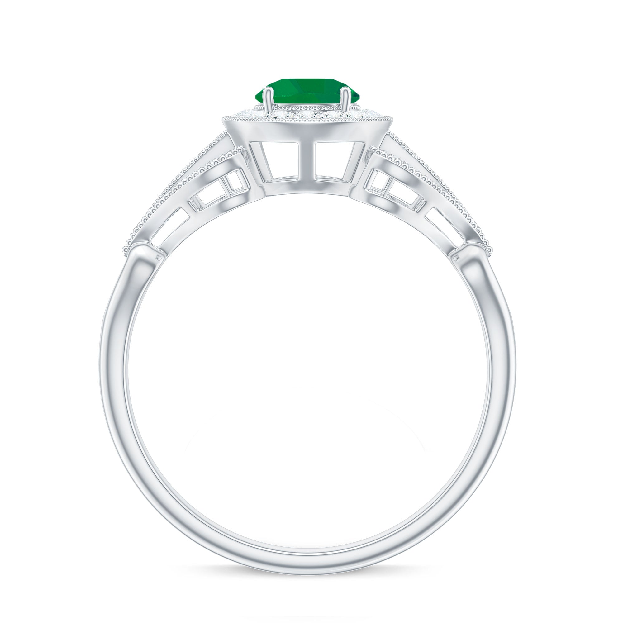 AAA Quality Emerald and Diamond Vintage Inspired Engagement Ring