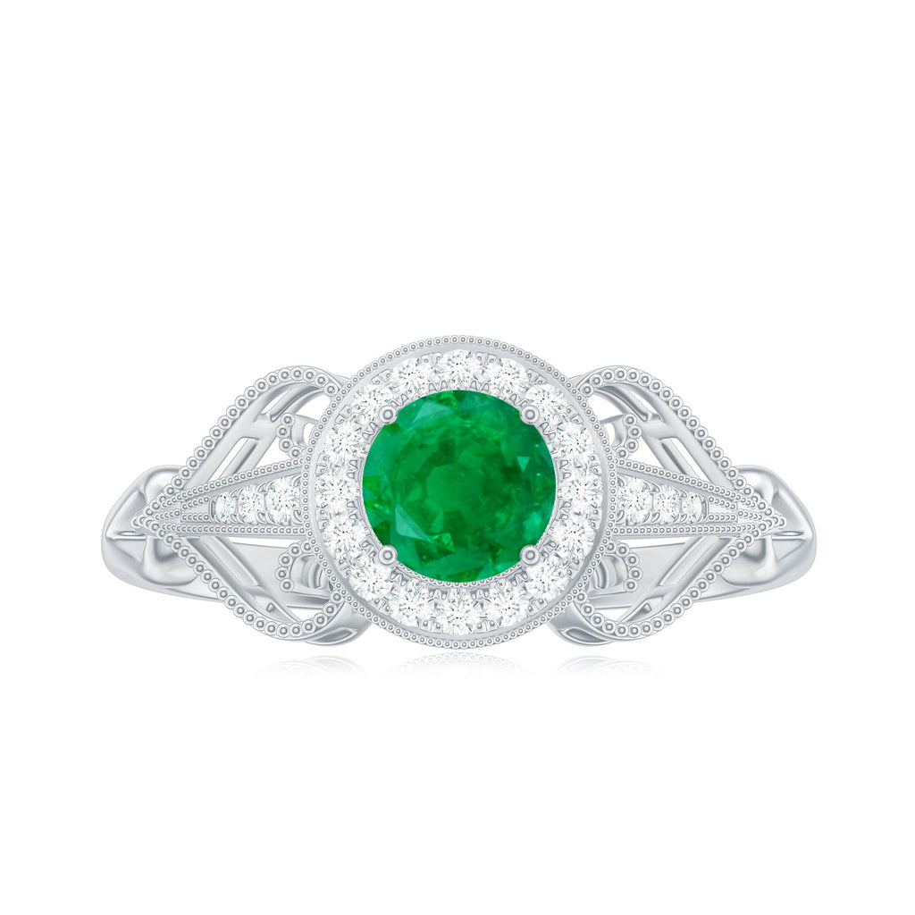 AAA Quality Emerald and Diamond Vintage Inspired Engagement Ring