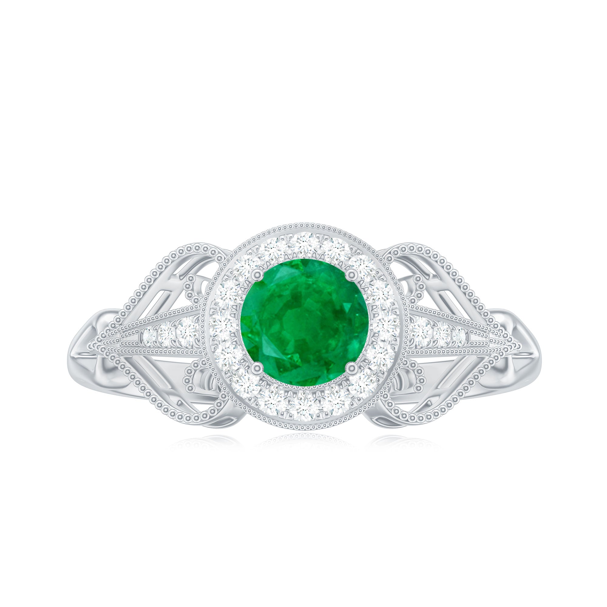 AAA Quality Emerald and Diamond Vintage Inspired Engagement Ring