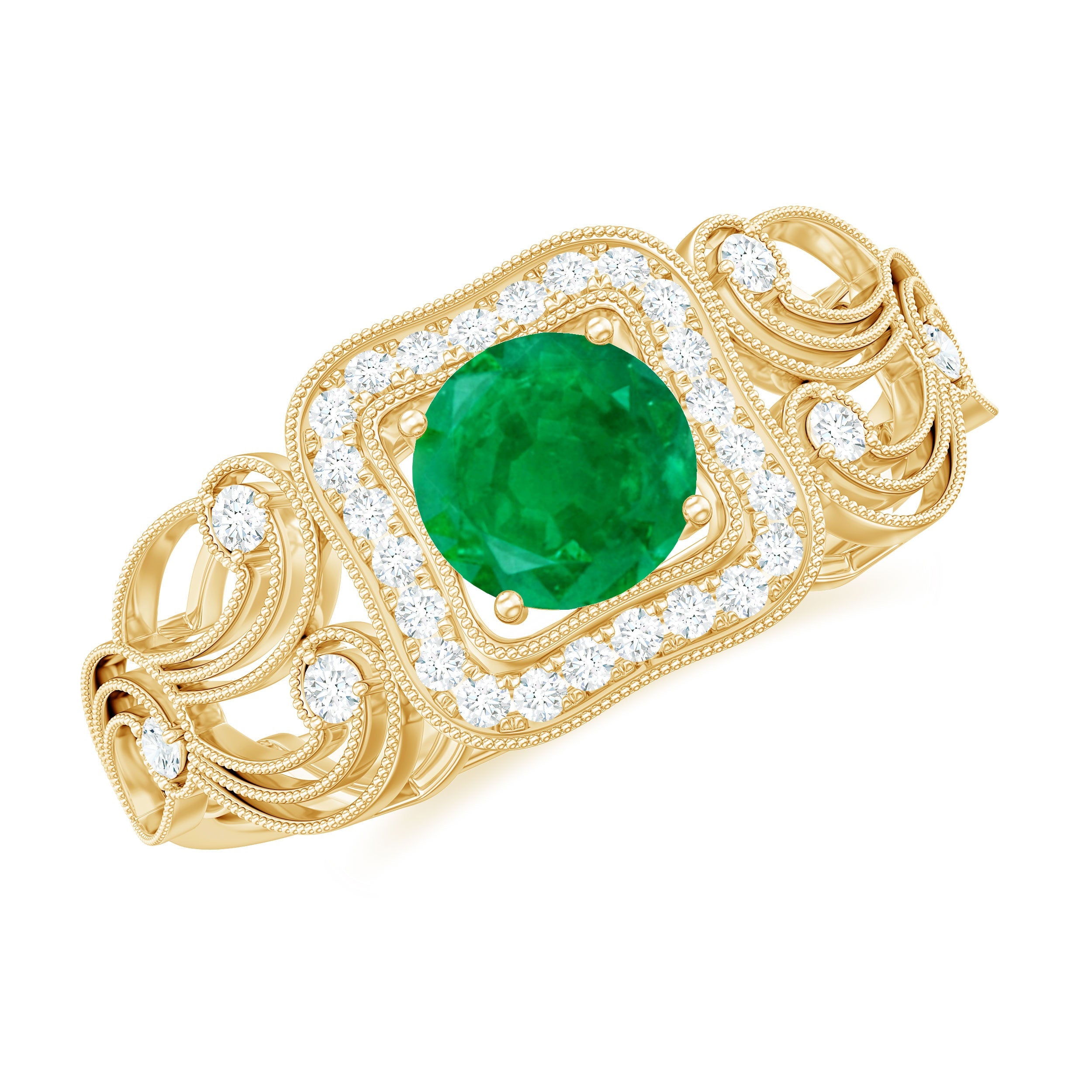 Vintage Looking Emerald Engagement Ring with Diamond Halo | Rings | Wiccan Center