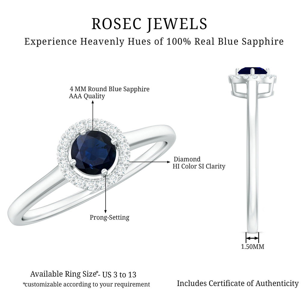 Dainty Blue Sapphire and Diamond Floating Halo Ring