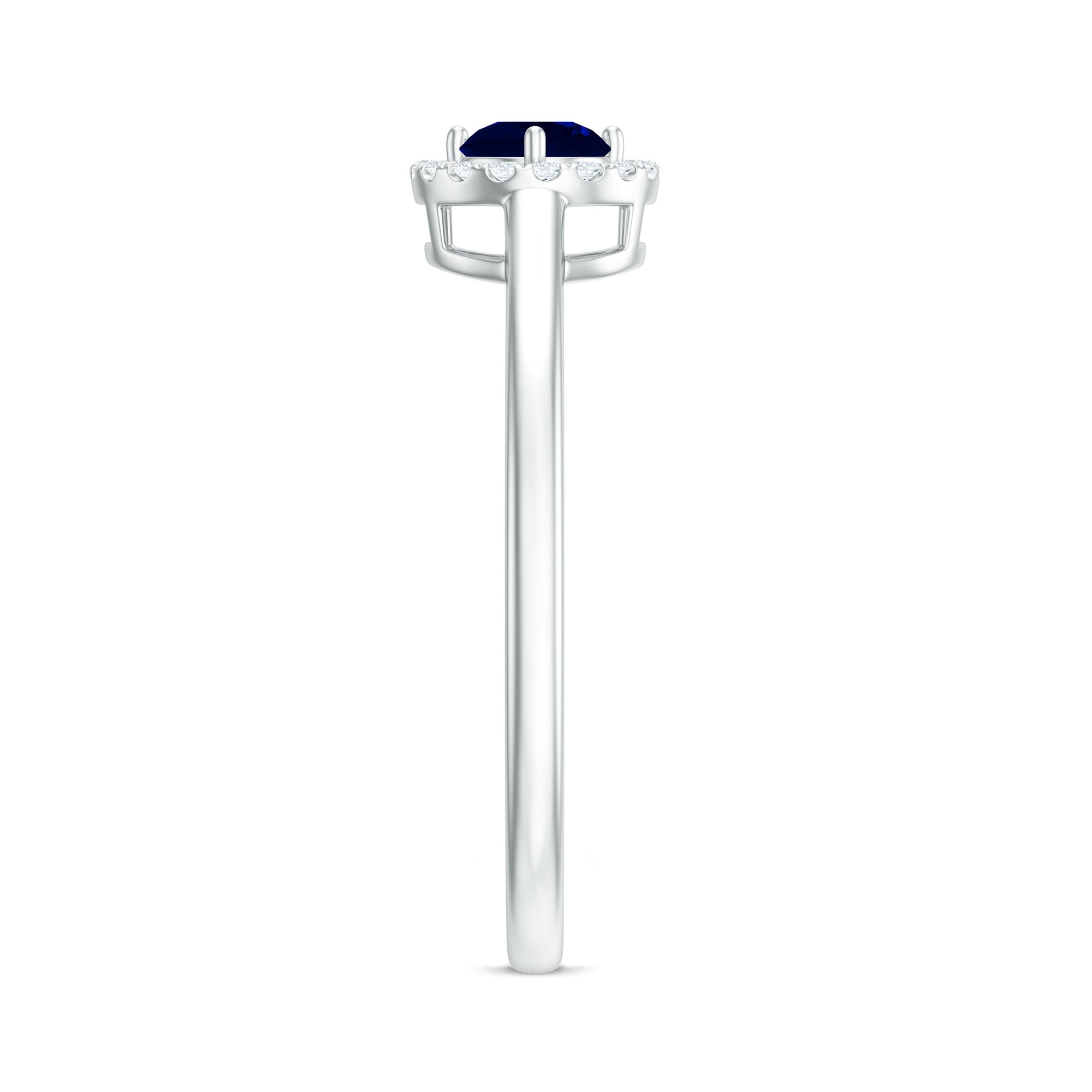Dainty Blue Sapphire and Diamond Floating Halo Ring