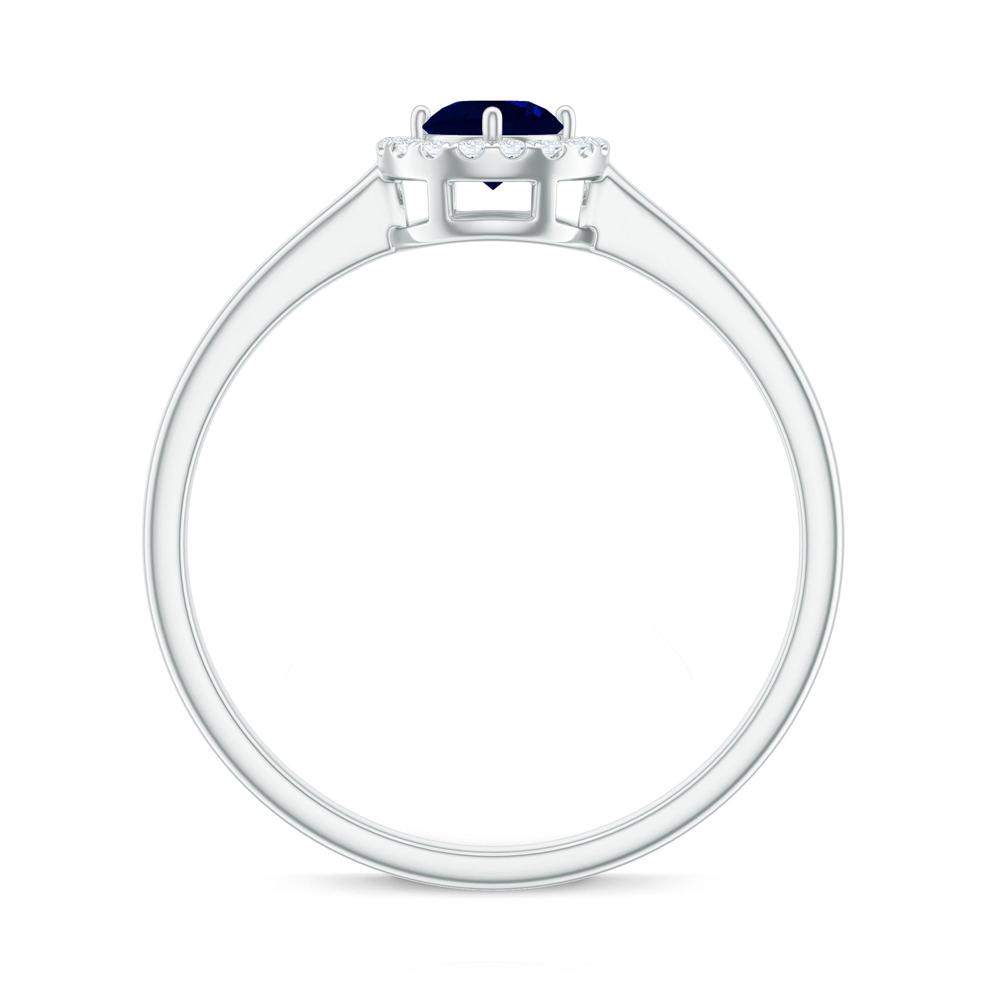 Dainty Blue Sapphire and Diamond Floating Halo Ring
