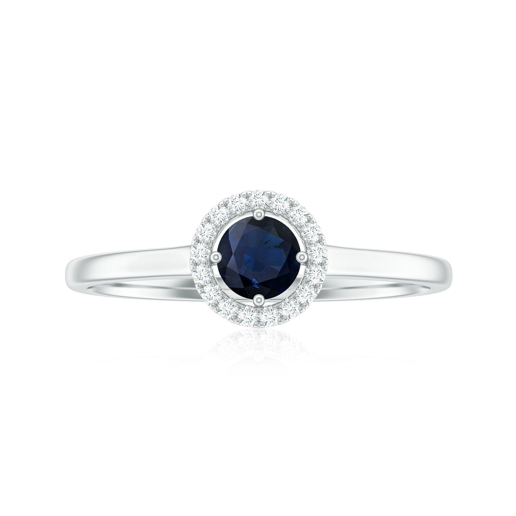 Dainty Blue Sapphire and Diamond Floating Halo Ring