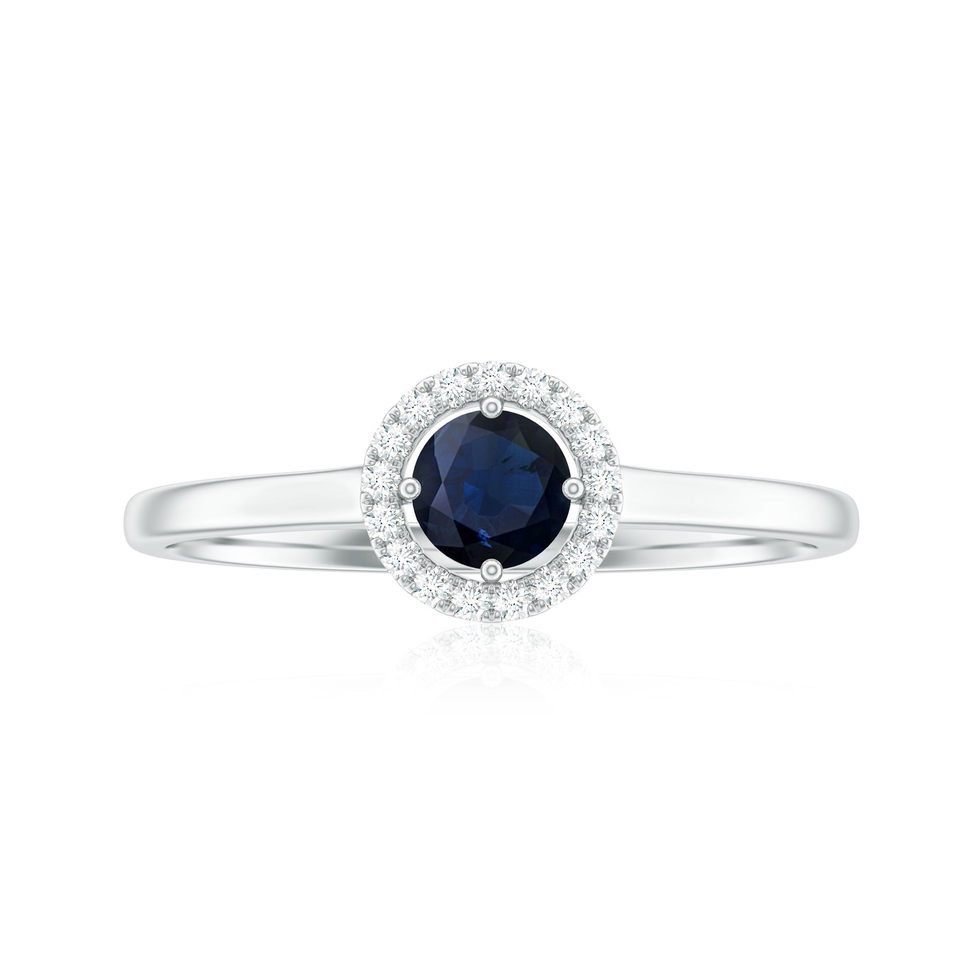 Dainty Blue Sapphire and Diamond Floating Halo Ring