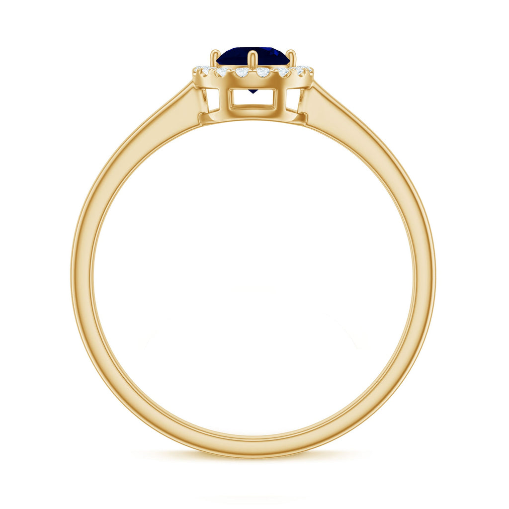 Dainty Blue Sapphire and Diamond Floating Halo Ring