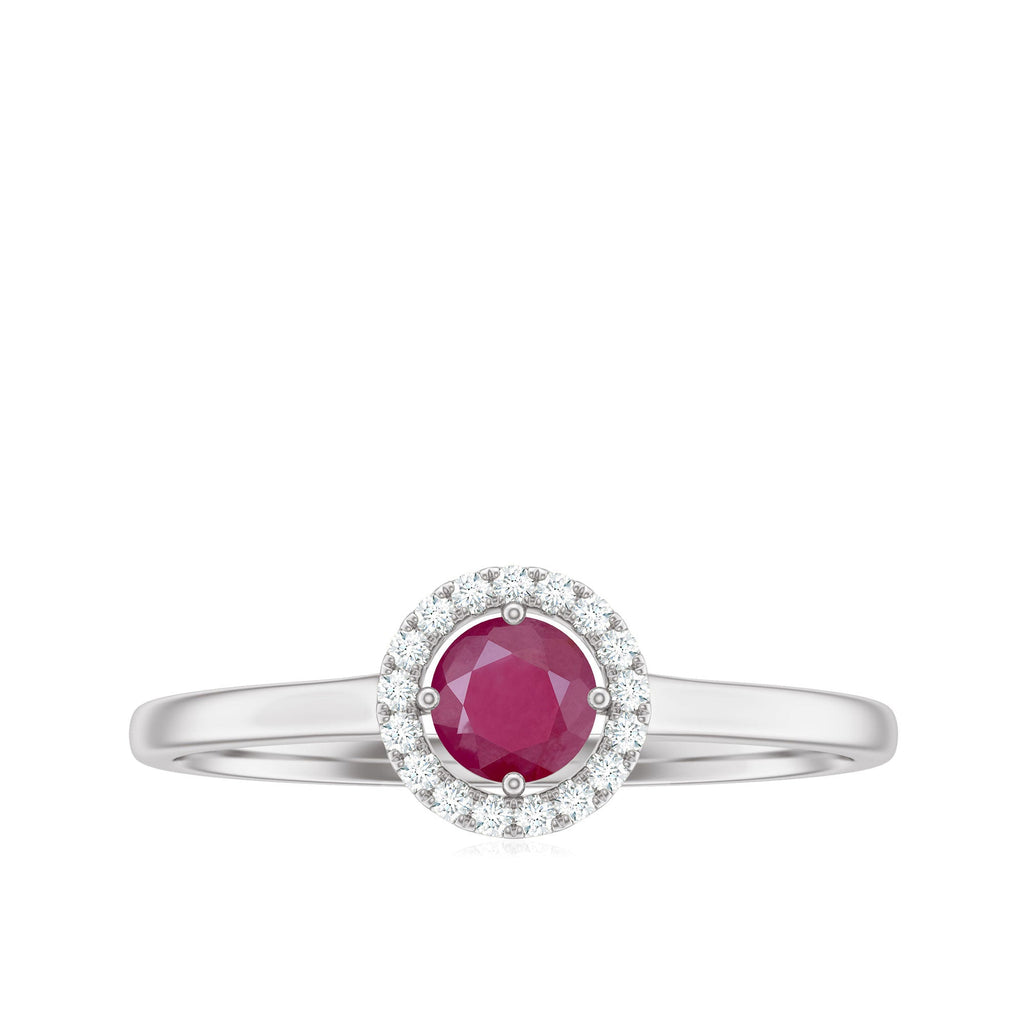 Genuine Ruby Promise Ring with Diamond Halo