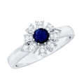 Real Blue Sapphire Flower Engagement Ring with Diamond