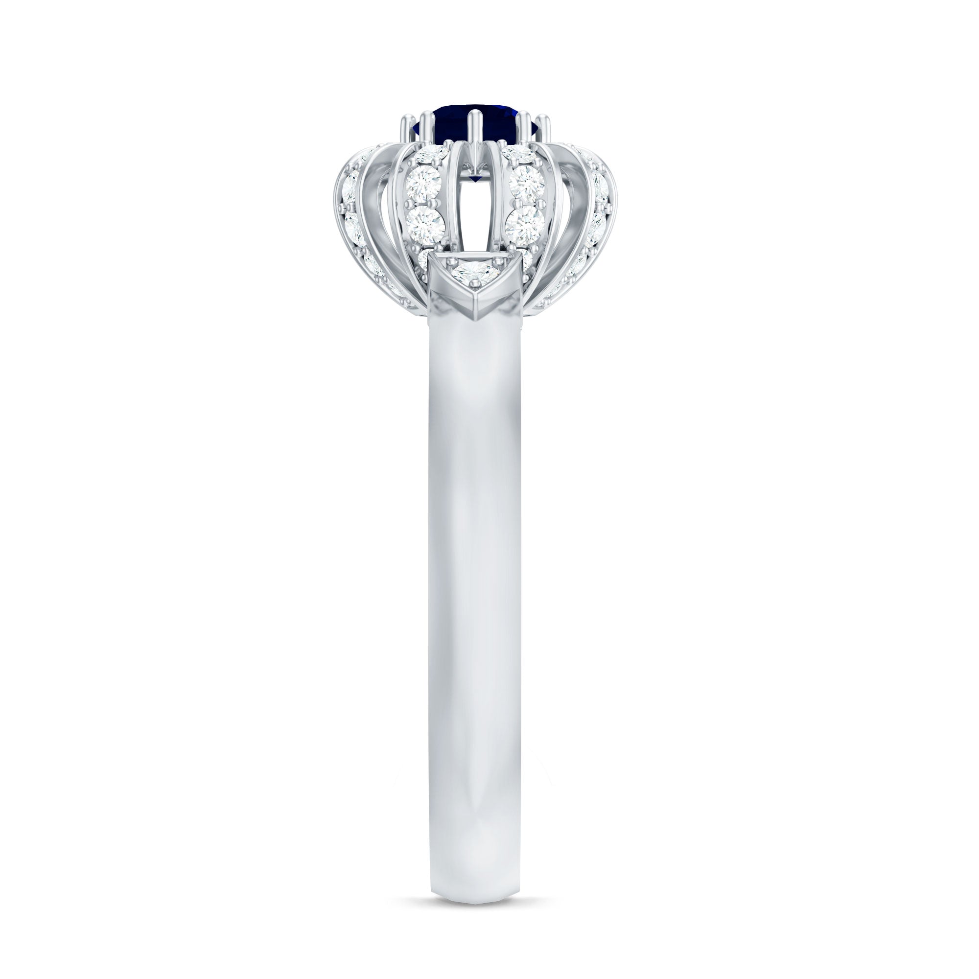 Real Blue Sapphire Flower Engagement Ring with Diamond