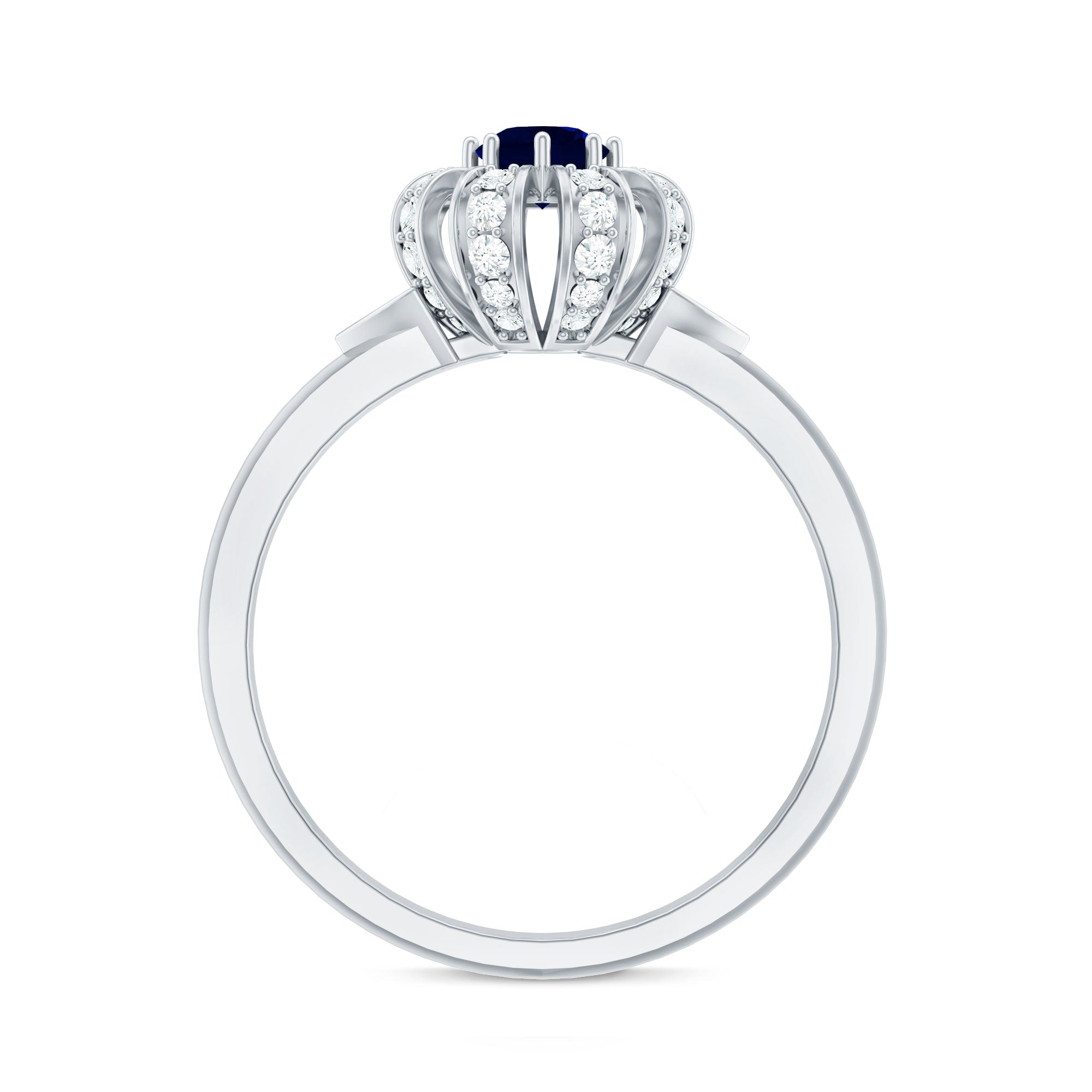 Real Blue Sapphire Flower Engagement Ring with Diamond