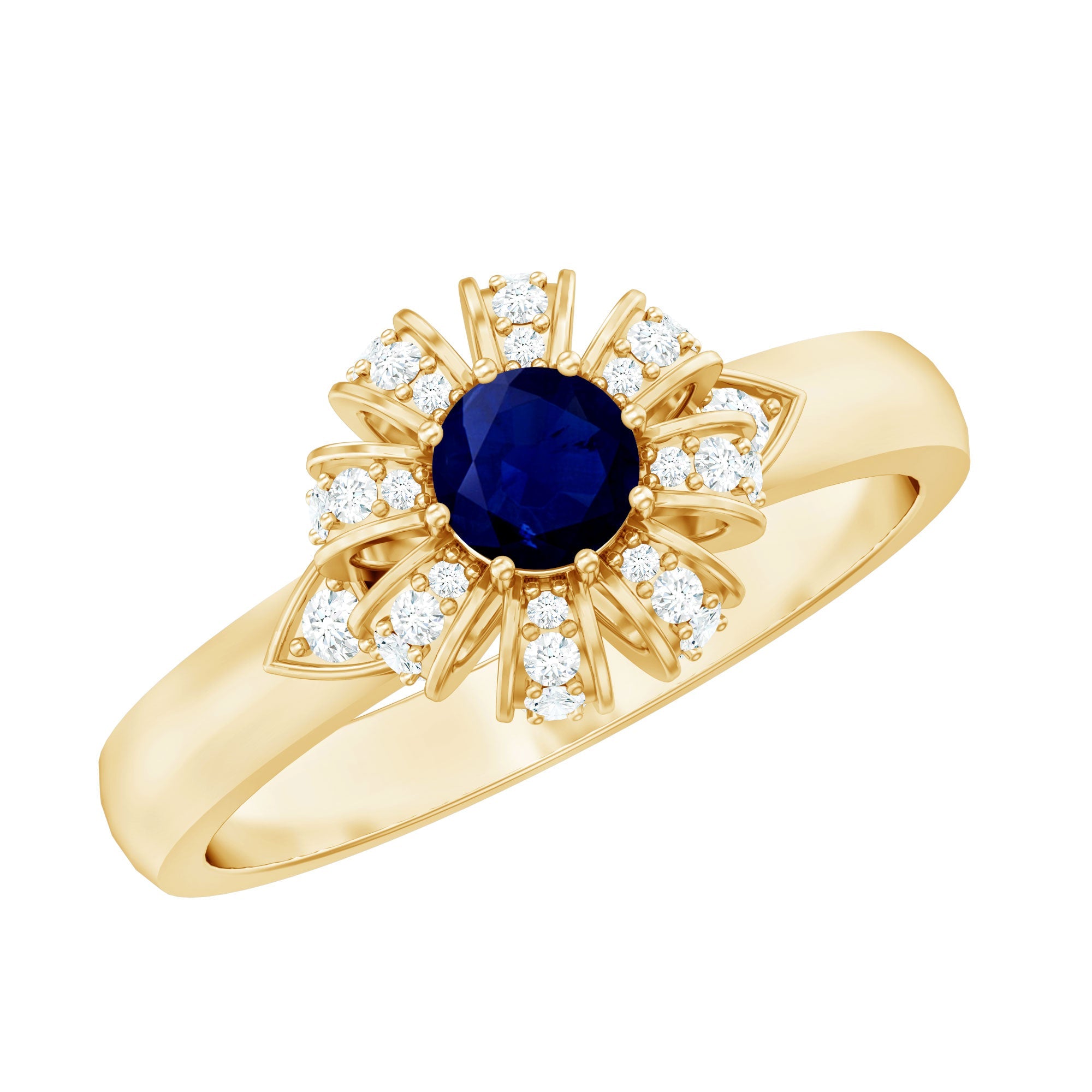 Real Blue Sapphire Flower Engagement Ring with Diamond | Rings | Wiccan Center
