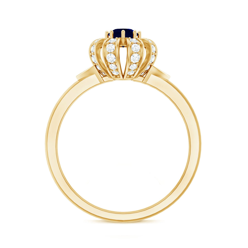 Real Blue Sapphire Flower Engagement Ring with Diamond