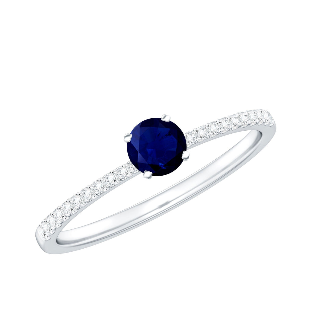 Real 0.9 Carat Blue Sapphire Promise Ring with Diamonds
