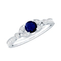 Vintage Inspired Blue Sapphire and Diamond Engagement Ring with Milgrain Details