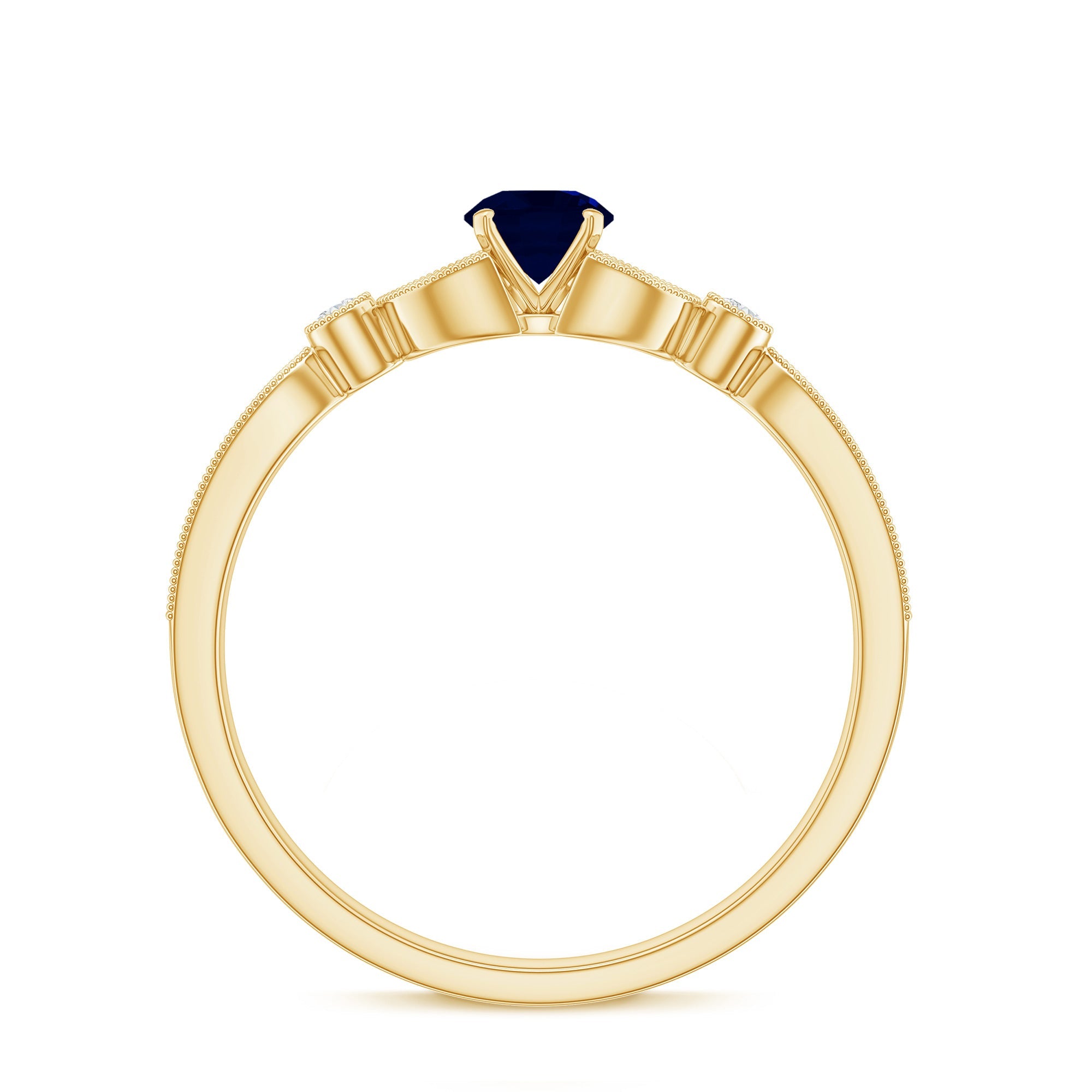 Vintage Inspired Blue Sapphire and Diamond Engagement Ring with Milgrain Details