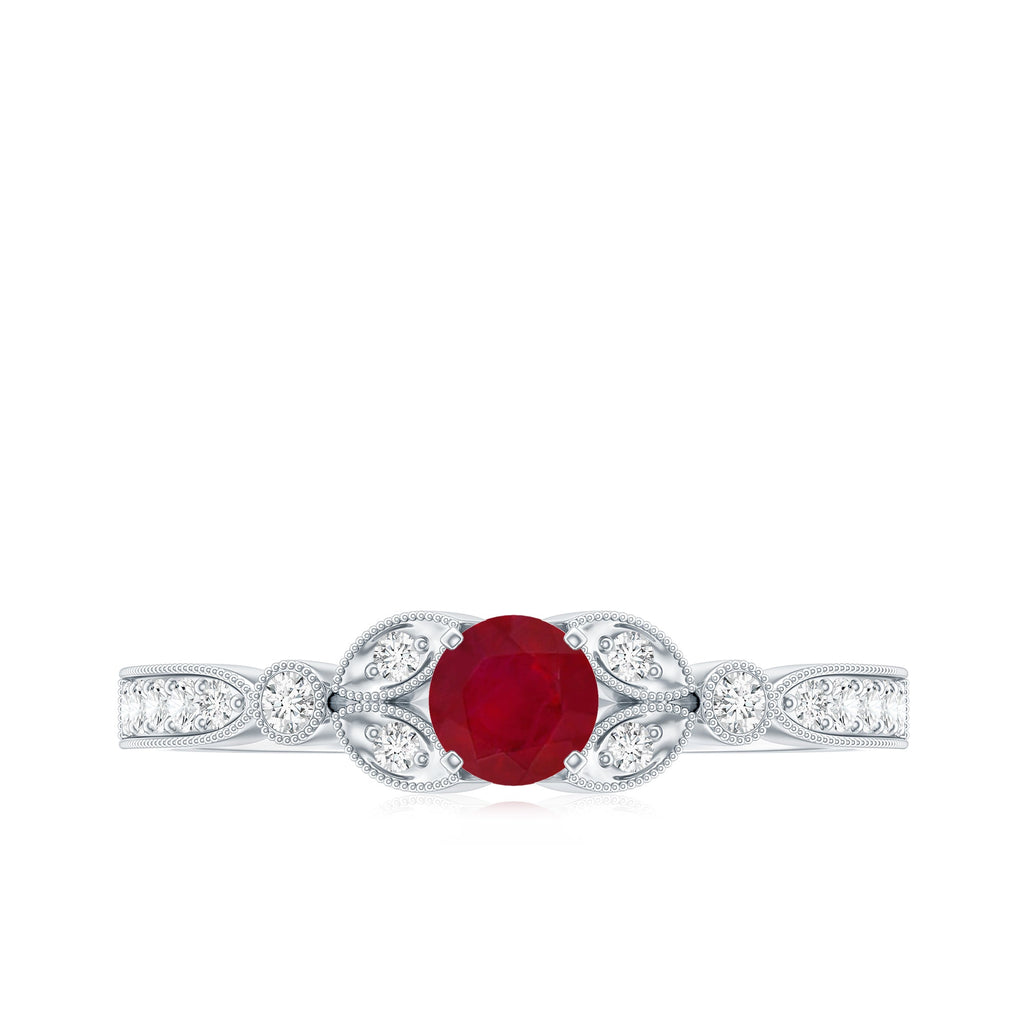 Vintage Style 0.6 Carat Ruby Diamond Engagement Ring for Women