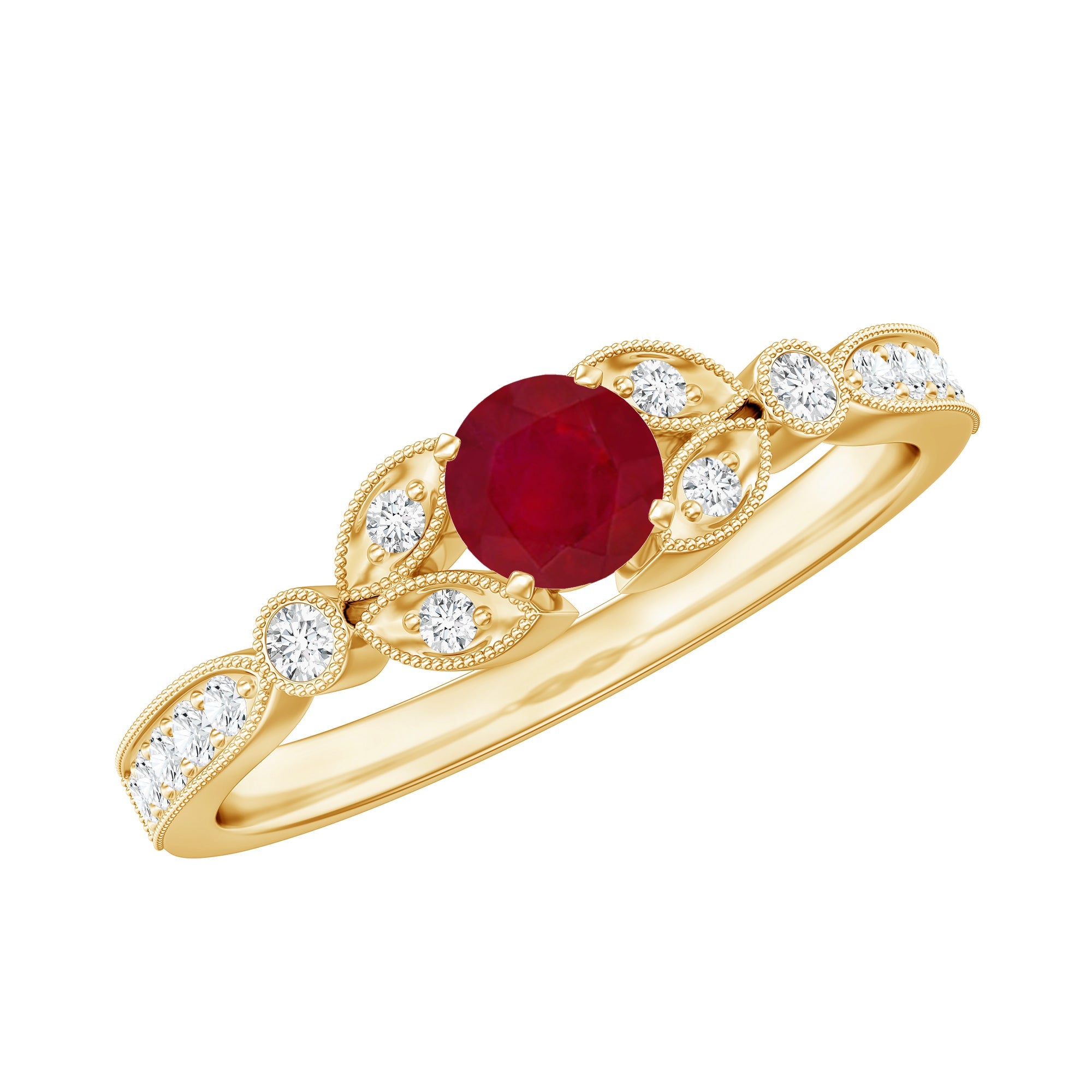 Vintage Style 0.6 Carat Ruby Diamond Engagement Ring for Women | Rings | Wiccan Center