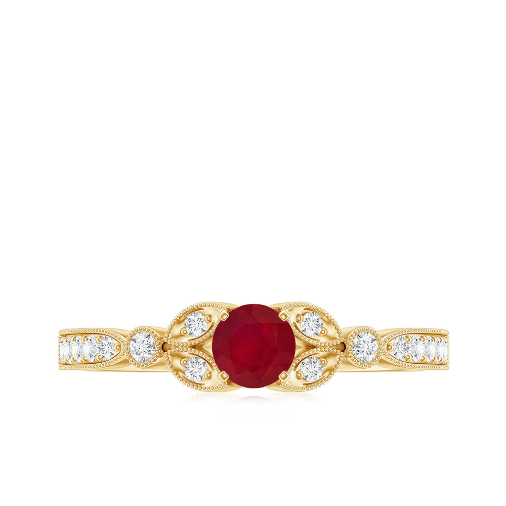 Vintage Style 0.6 Carat Ruby Diamond Engagement Ring for Women