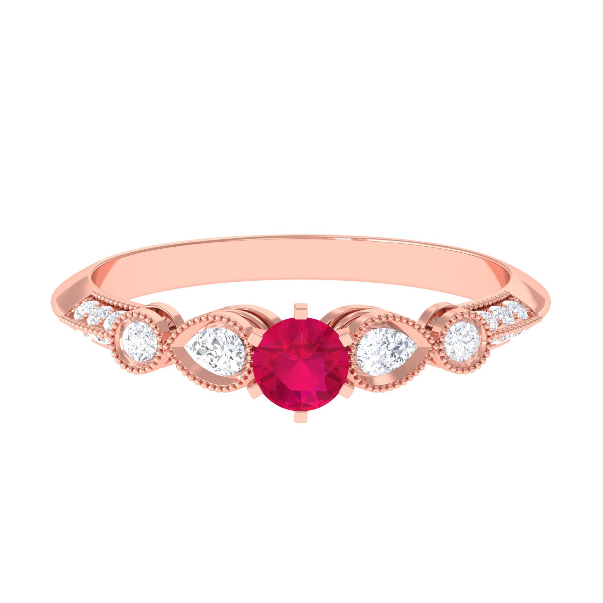 Genuine Ruby Vintage Inspired Engagement Ring with Diamond | Rings | Wiccan Center