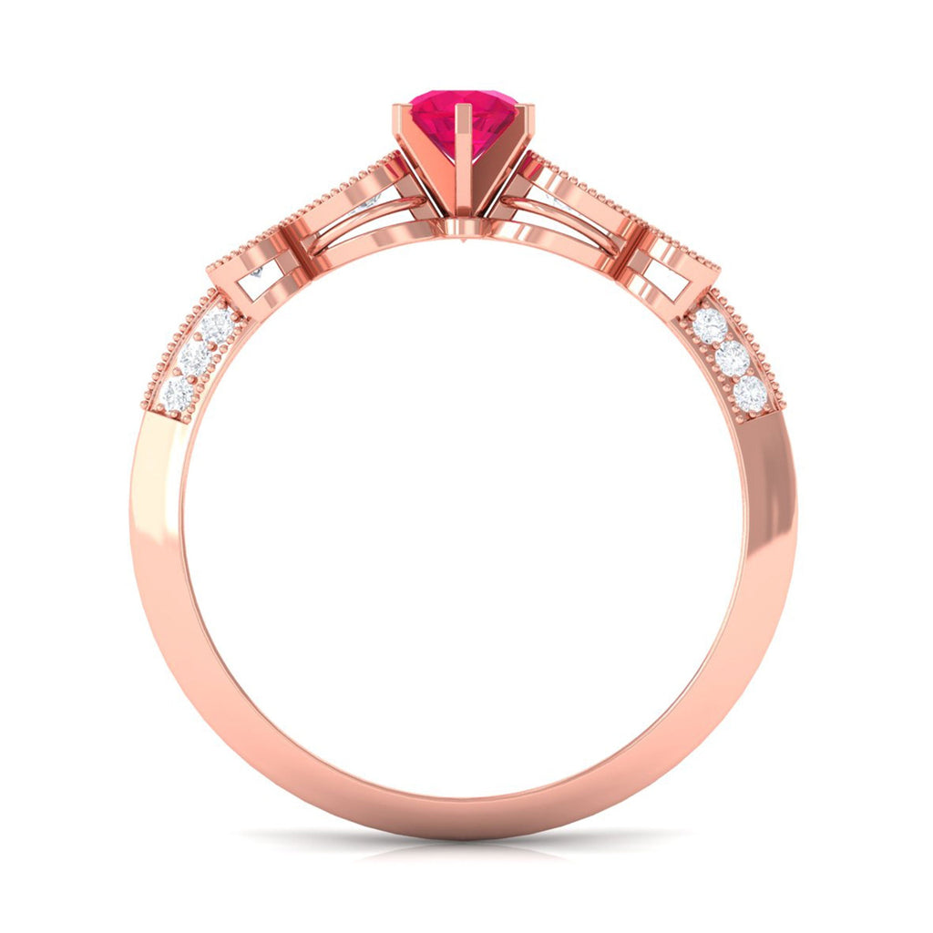 Genuine Ruby Vintage Inspired Engagement Ring with Diamond