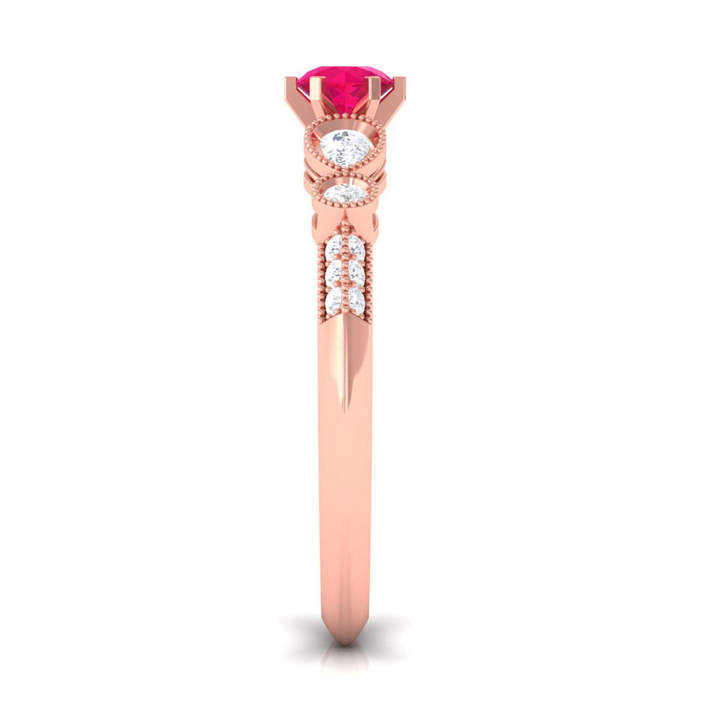 Genuine Ruby Vintage Inspired Engagement Ring with Diamond