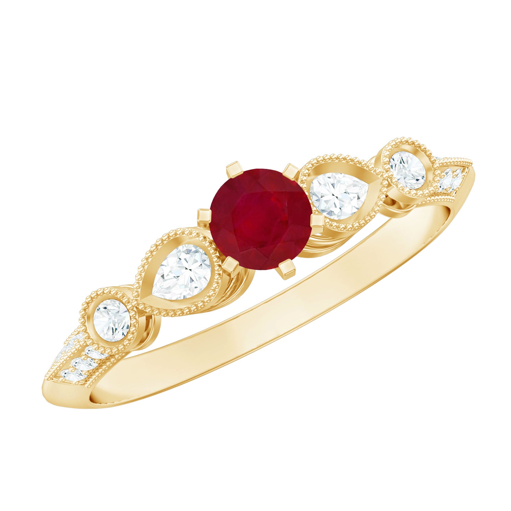 Genuine Ruby Vintage Inspired Engagement Ring with Diamond | Rings | Wiccan Center