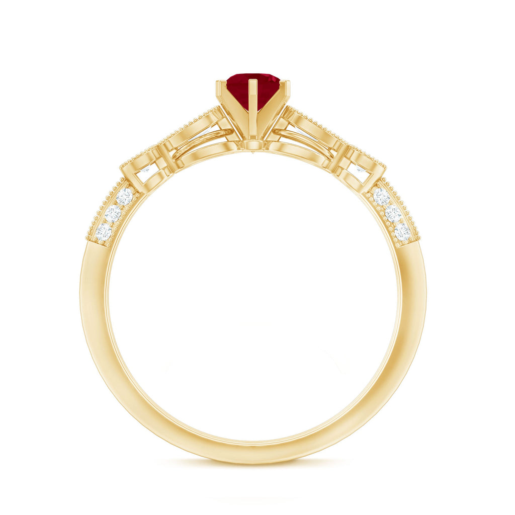 Genuine Ruby Vintage Inspired Engagement Ring with Diamond