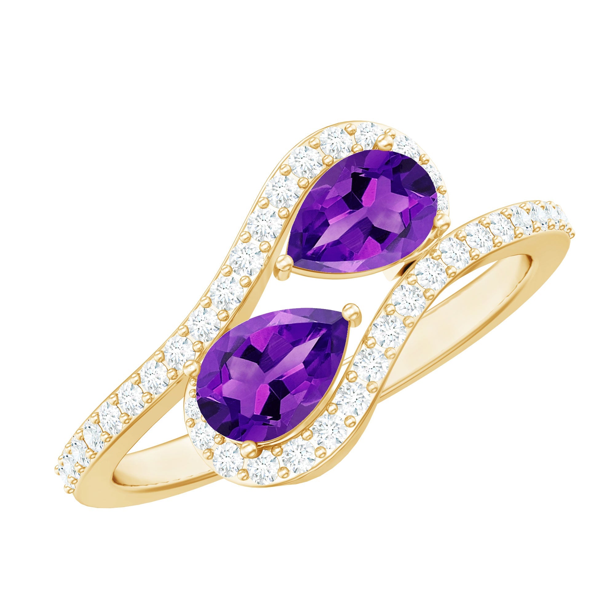 Vintage Inspired Amethyst 2 Stone Bypass Engagement Ring with Diamond | Rings | Wiccan Center