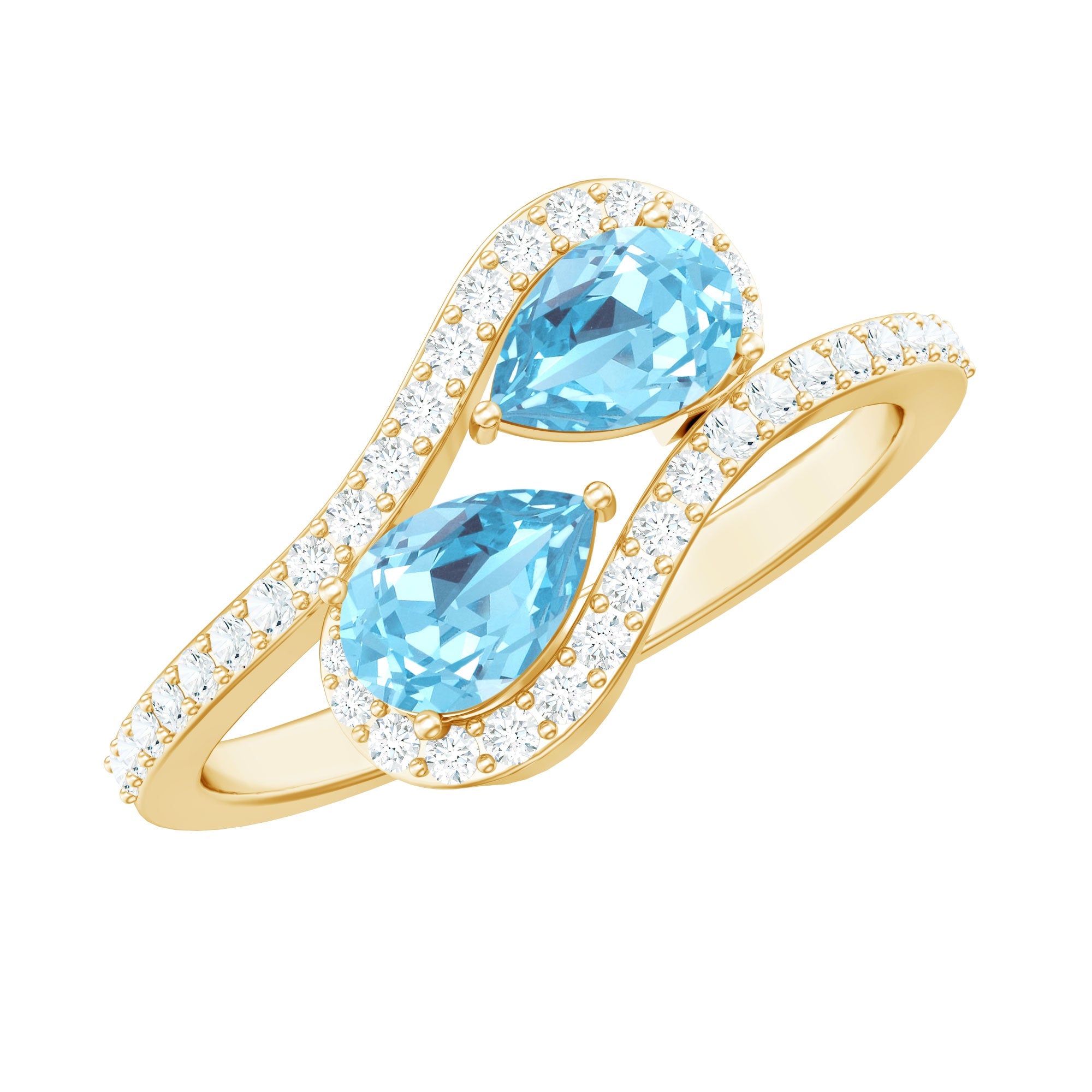 Genuine Aquamarine Two Stone Engagement Ring with Diamond | Rings | Wiccan Center