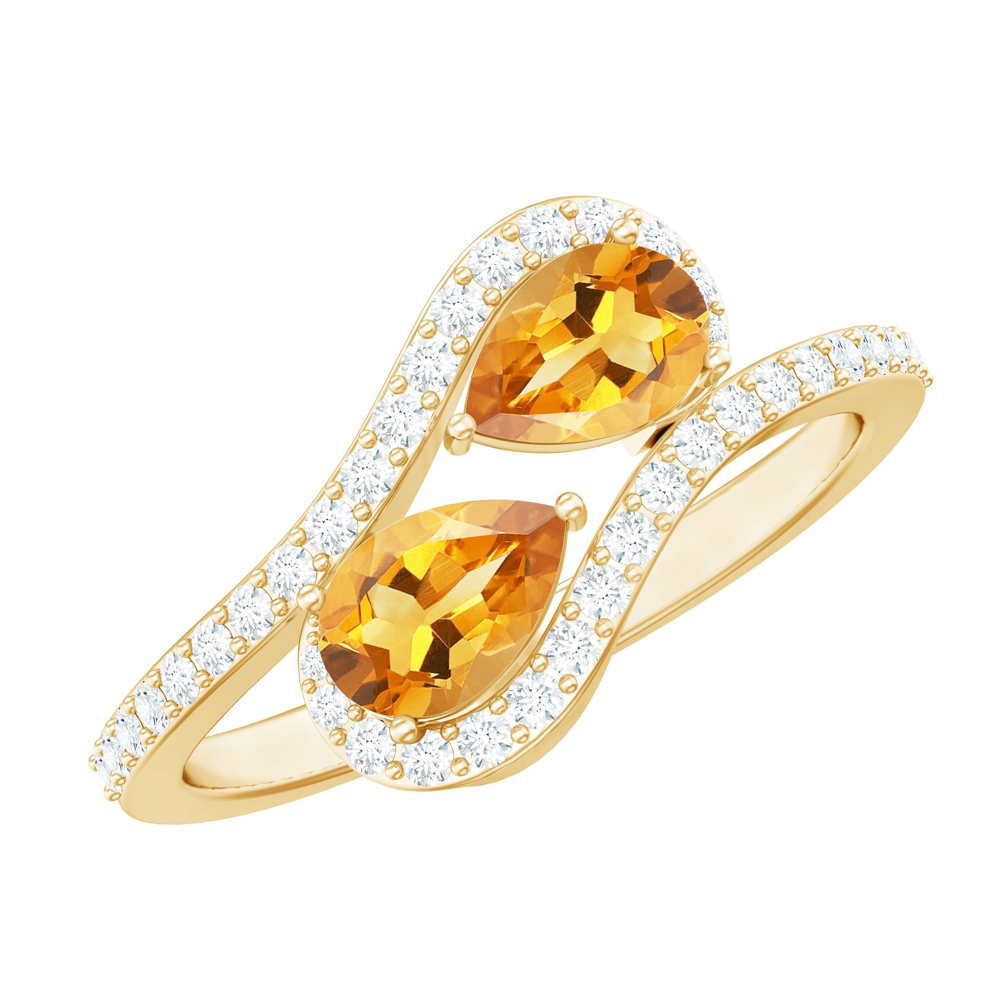Pear Shape Citrine Two Stone Engagement Ring with Diamond | Rings | Wiccan Center