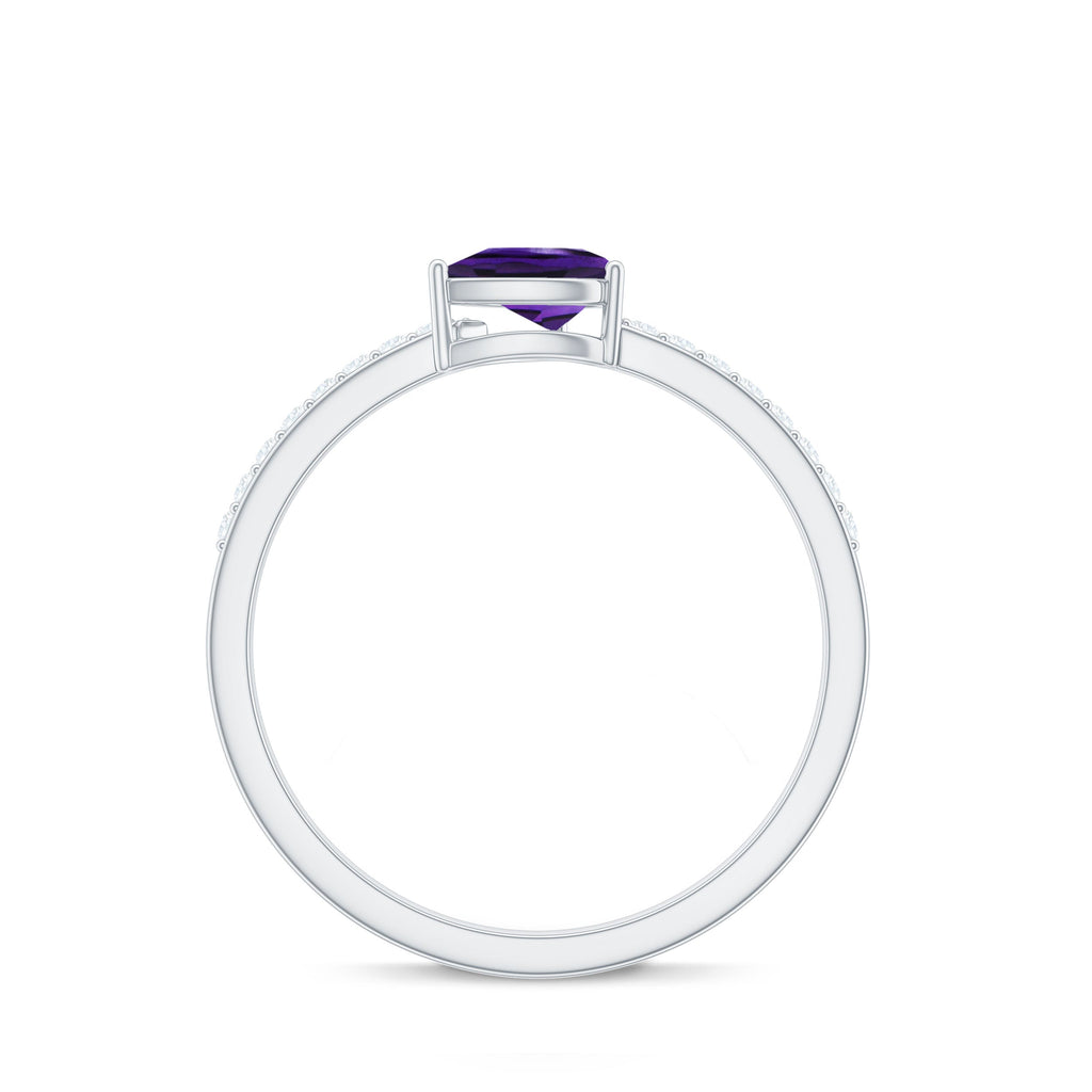 Natural 1 Carat Pear Shaped Amethyst Engagement Ring with Diamond
