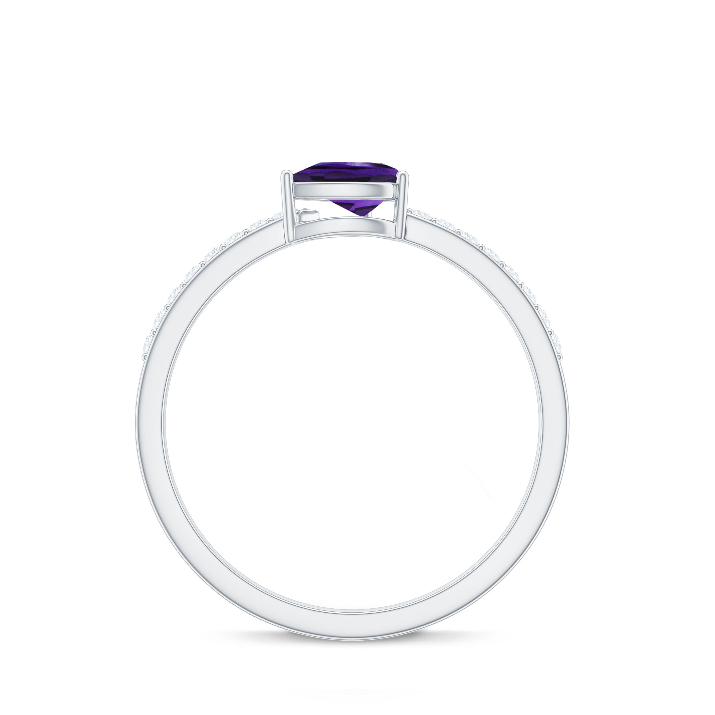 Natural 1 Carat Pear Shaped Amethyst Engagement Ring with Diamond