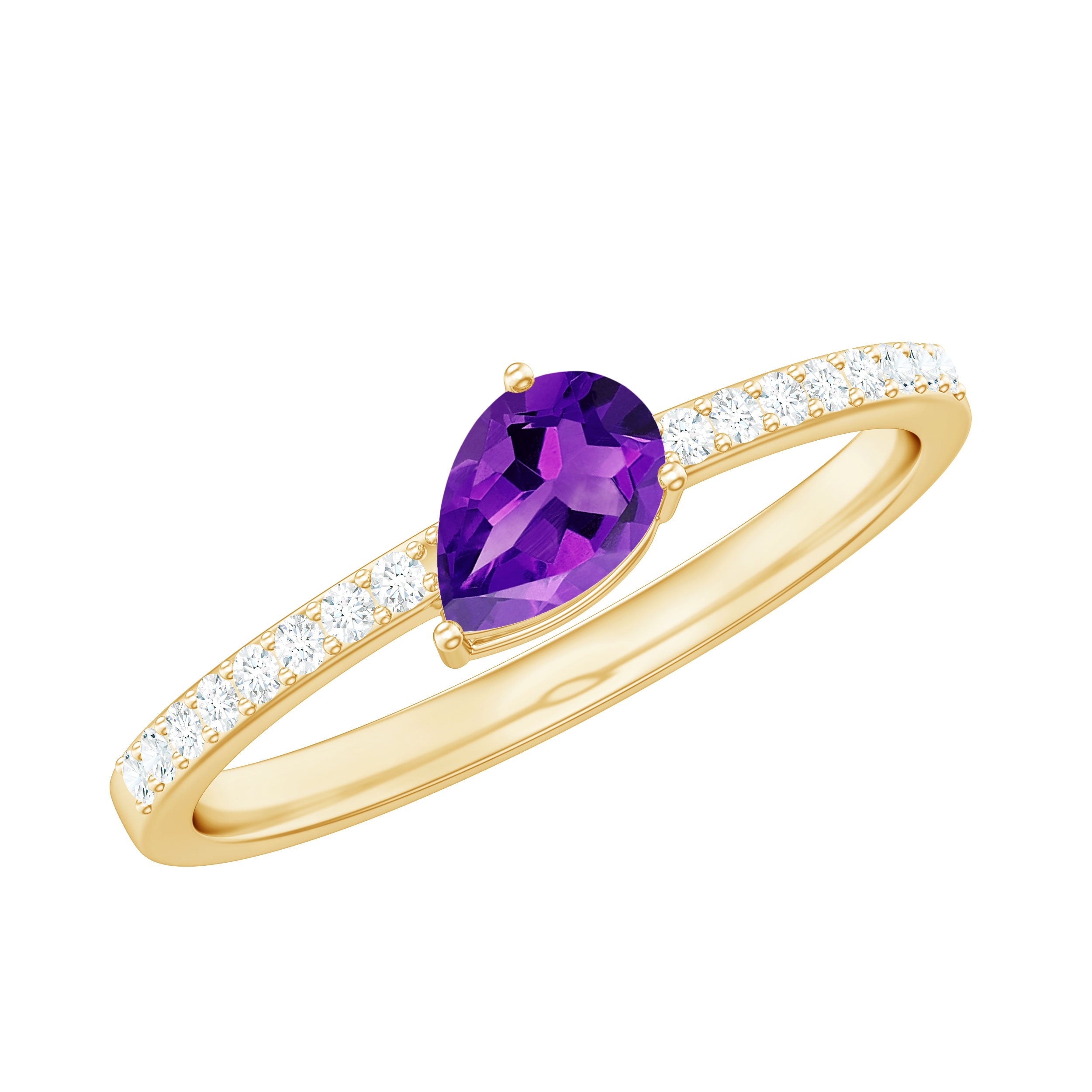 Natural 1 Carat Pear Shaped Amethyst Engagement Ring with Diamond | Rings | Wiccan Center