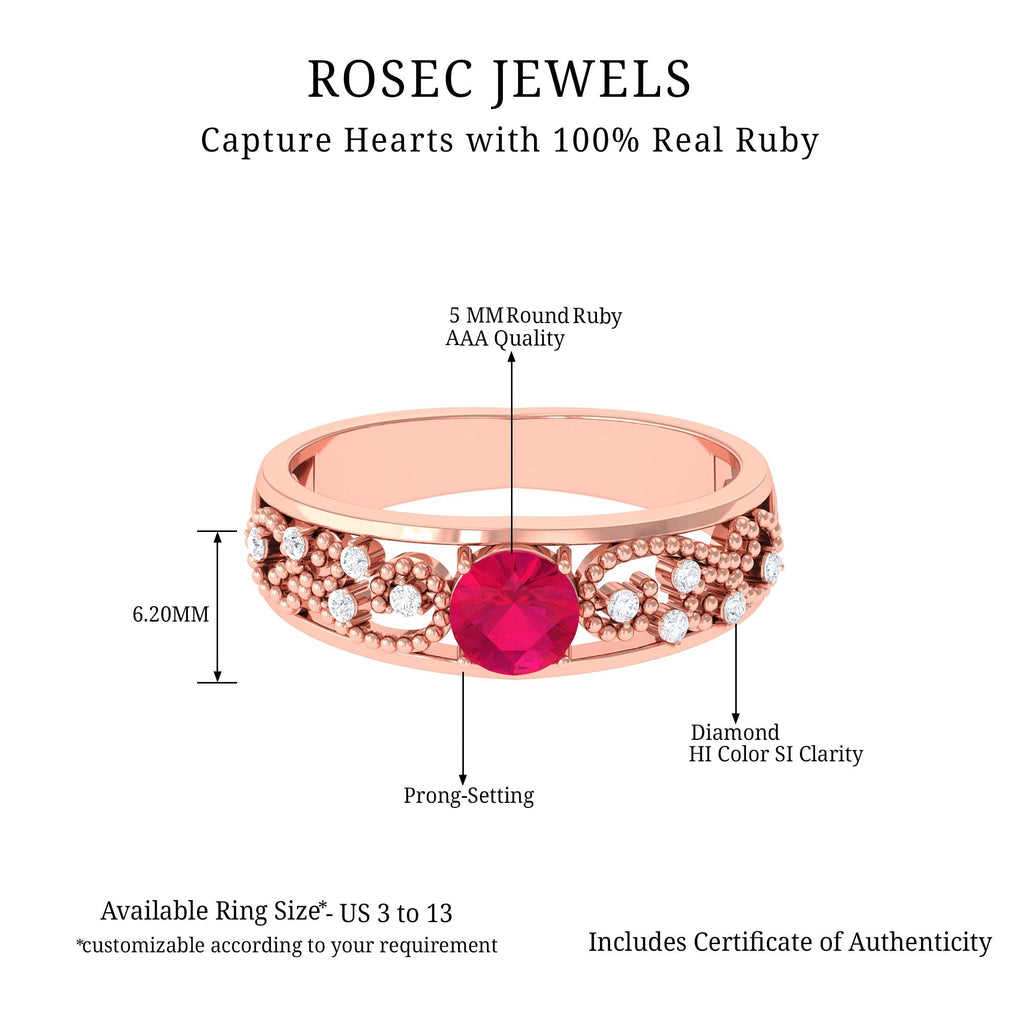 Natural 0.6 Carat Ruby Vintage Looking Engagement Ring with Diamond