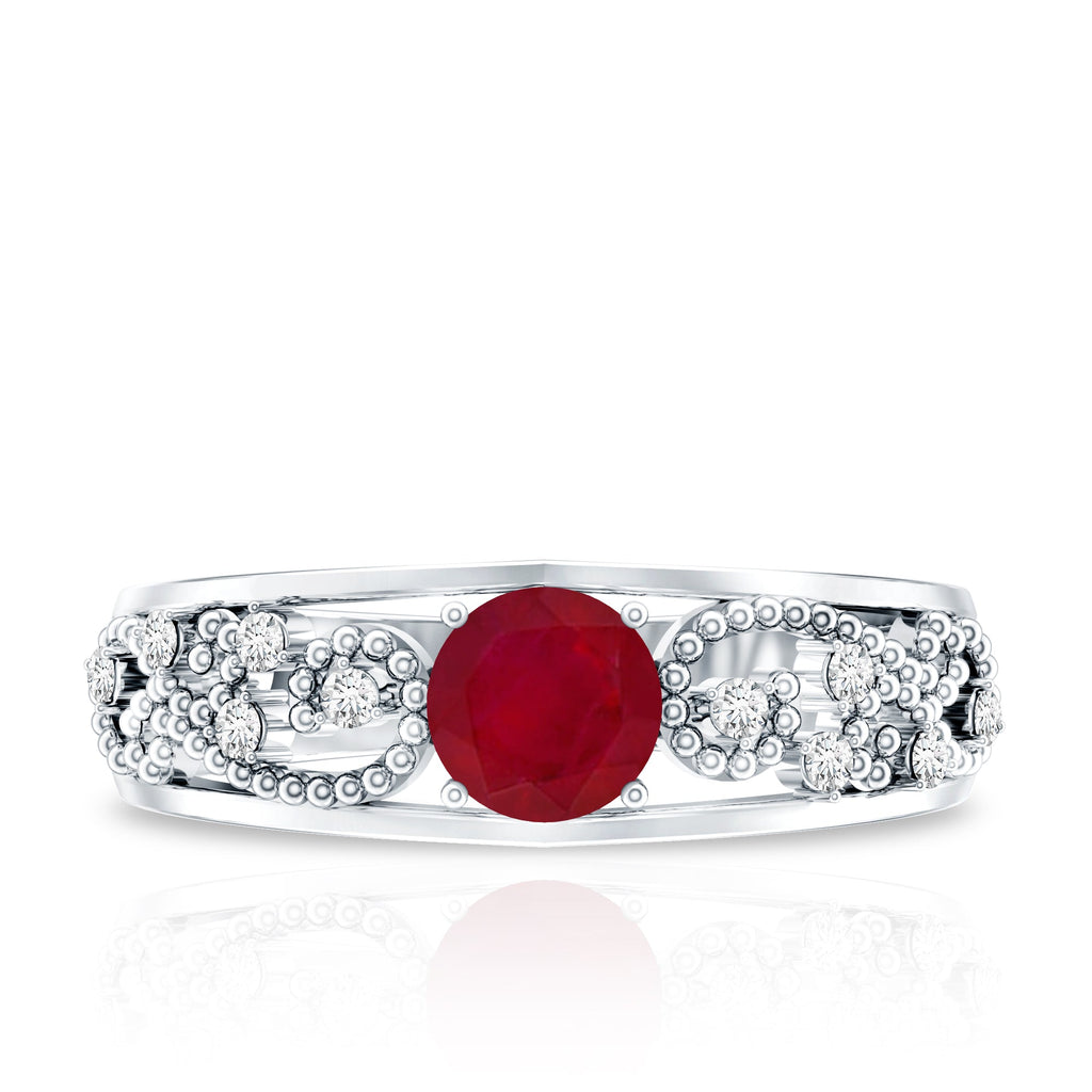 Natural 0.6 Carat Ruby Vintage Looking Engagement Ring with Diamond
