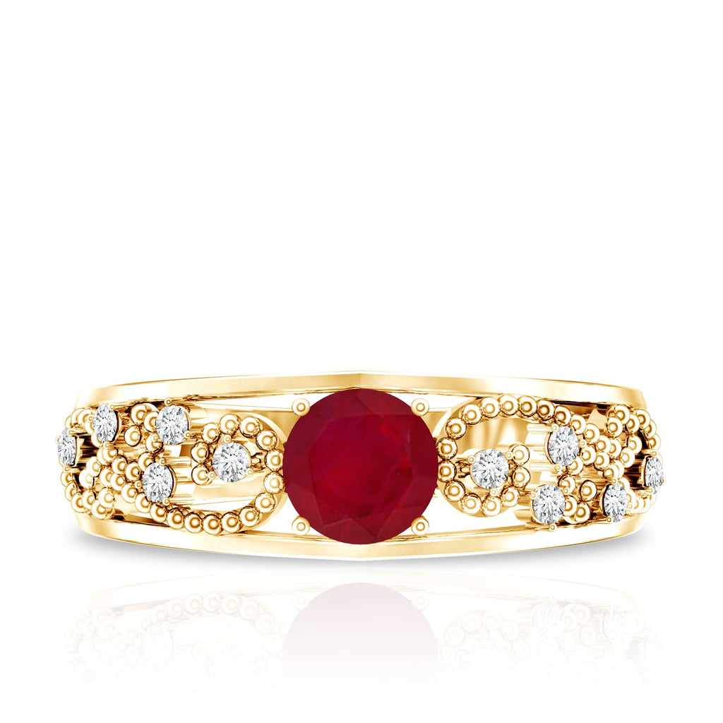 Natural 0.6 Carat Ruby Vintage Looking Engagement Ring with Diamond