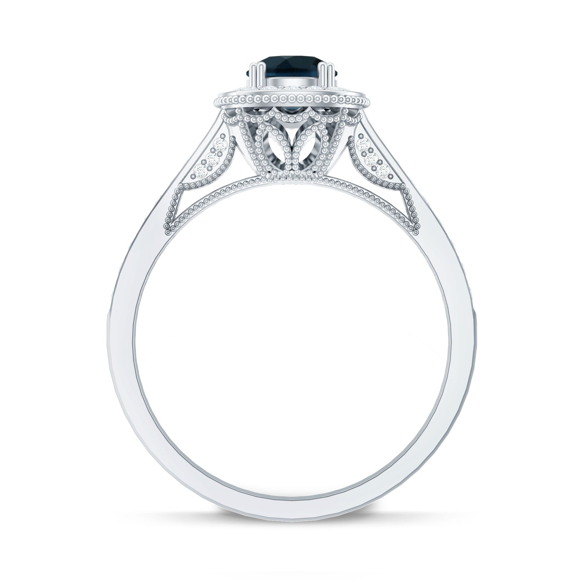 Vintage Looking London Blue Topaz Engagement Ring with Diamond Halo