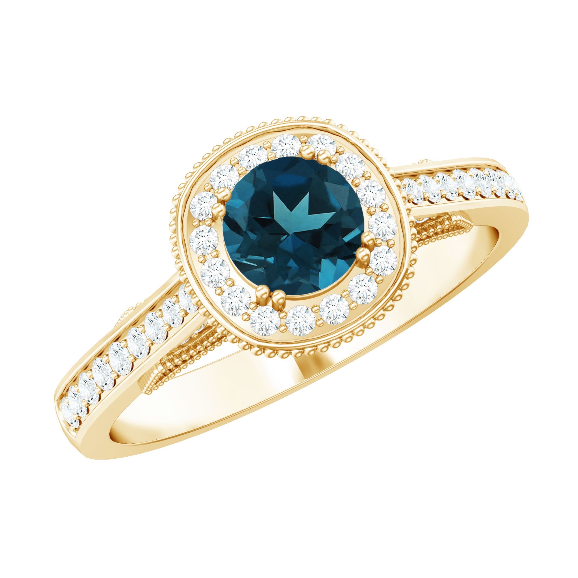 Vintage Looking London Blue Topaz Engagement Ring with Diamond Halo | Rings | Wiccan Center