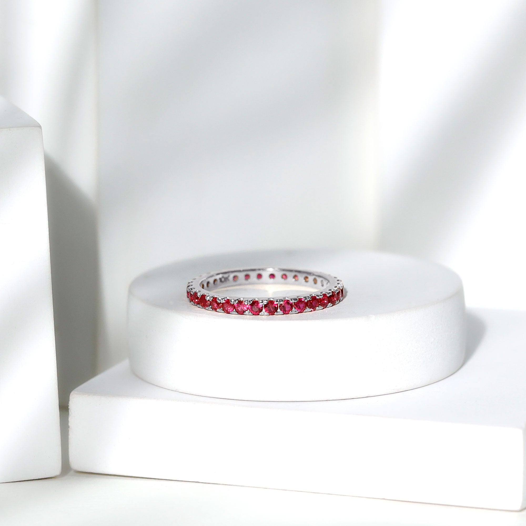 French Pave Set Lab Grown Ruby Stackable Eternity Band