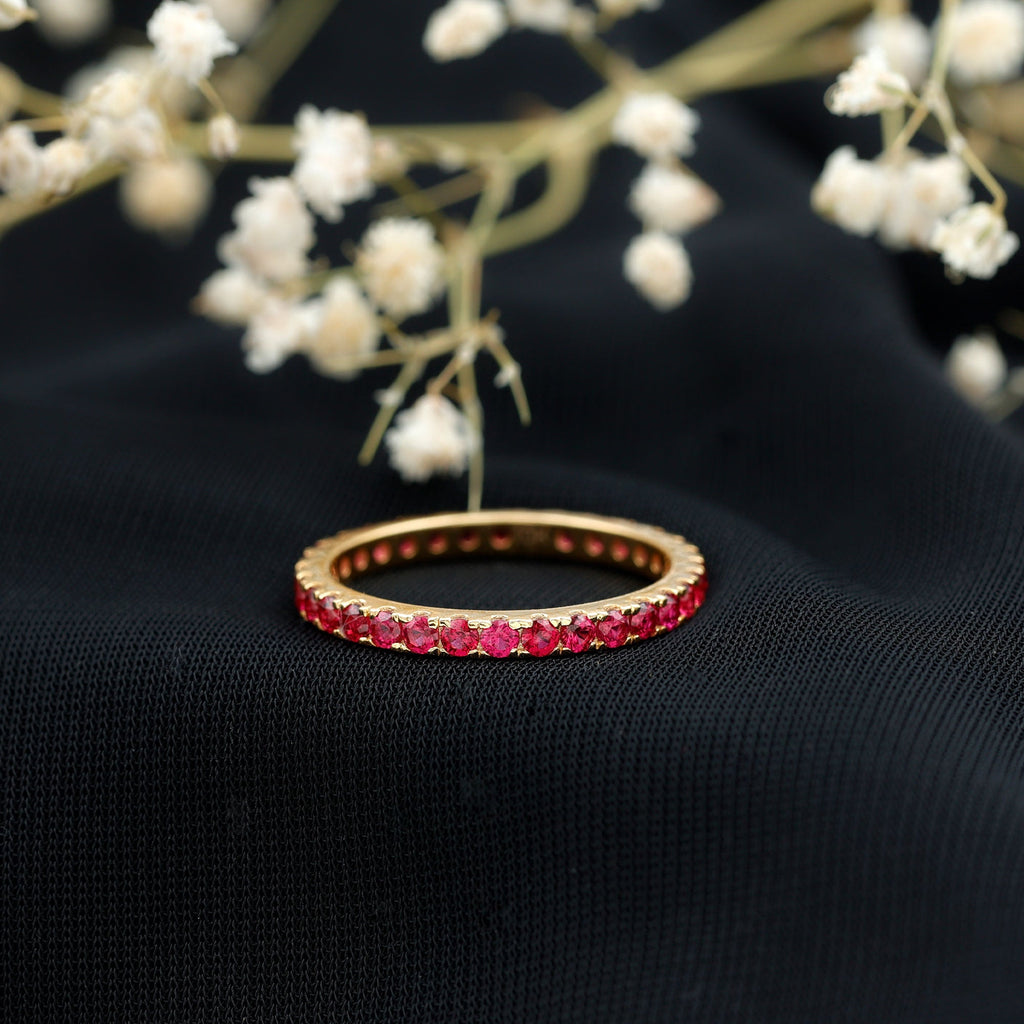 French Pave Set Lab Grown Ruby Stackable Eternity Band