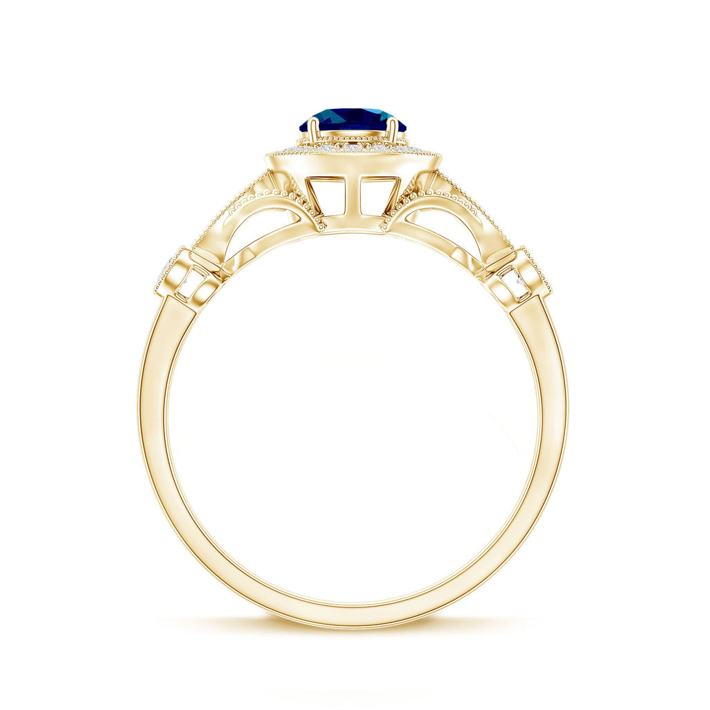 0.6 Carat London Blue Topaz Antique Engagement Ring with Diamond Halo
