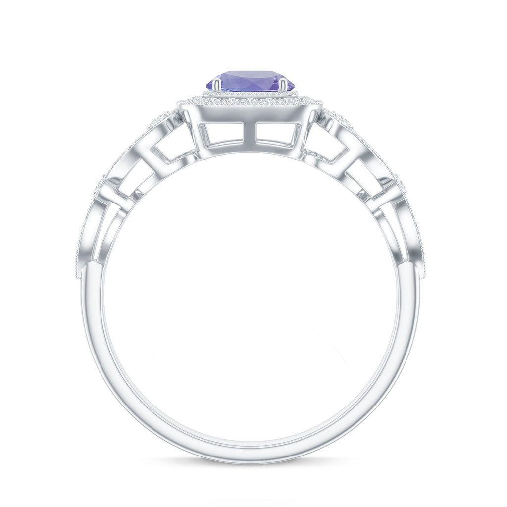 Tanzanite Vintage Looking Engagement Ring with Diamond Halo