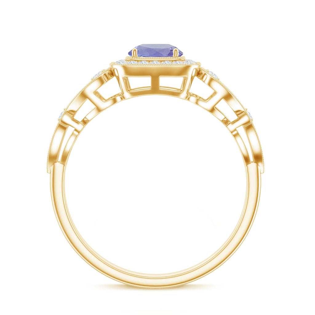 Tanzanite Vintage Looking Engagement Ring with Diamond Halo