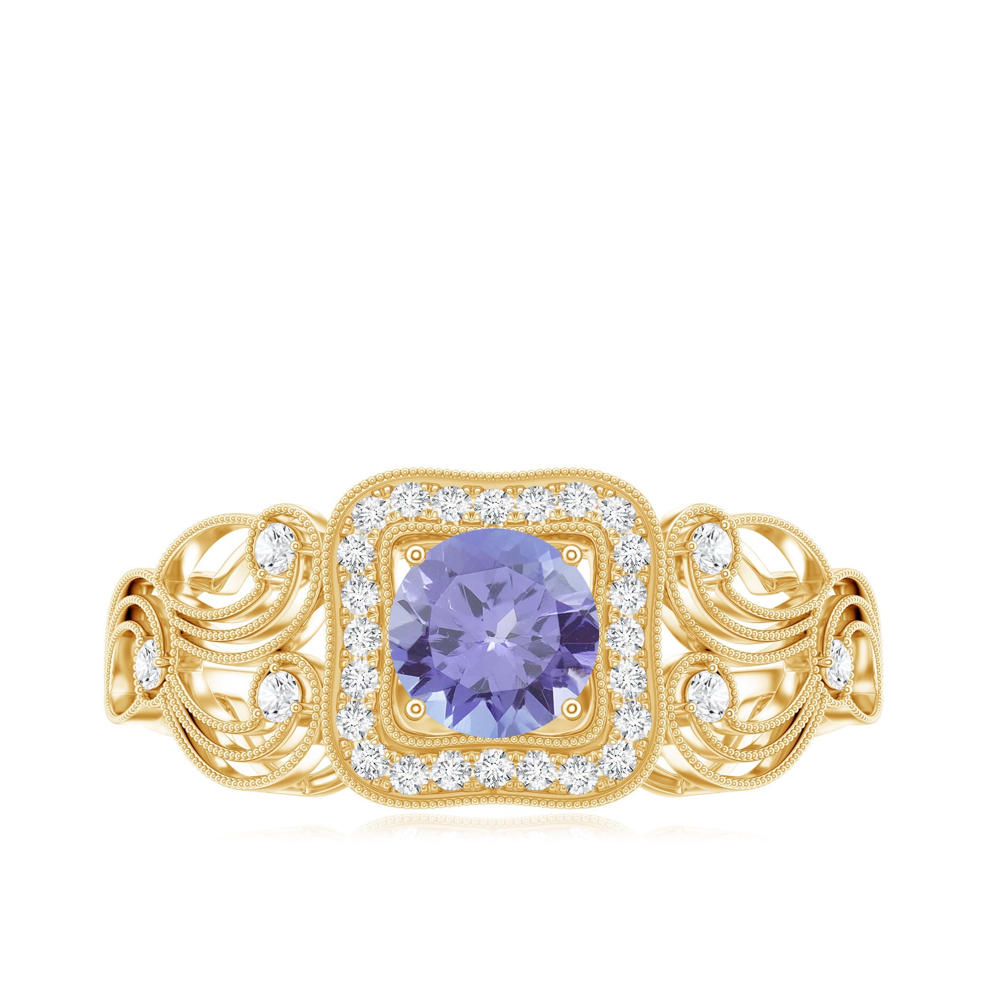 Tanzanite Vintage Looking Engagement Ring with Diamond Halo