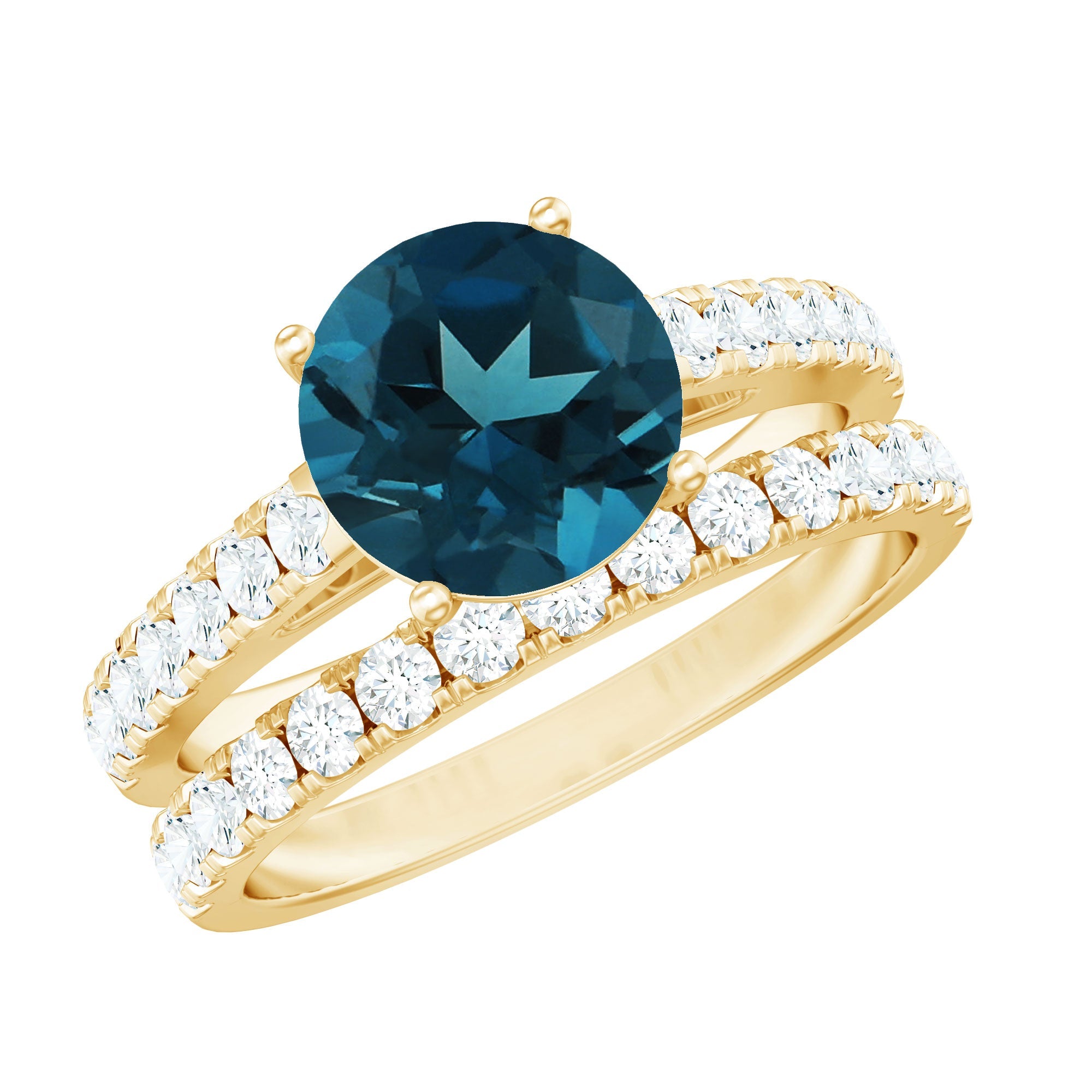 2 Carat Round London Blue Topaz Solitaire Rings Set with Moissanite Band | Rings | Wiccan Center