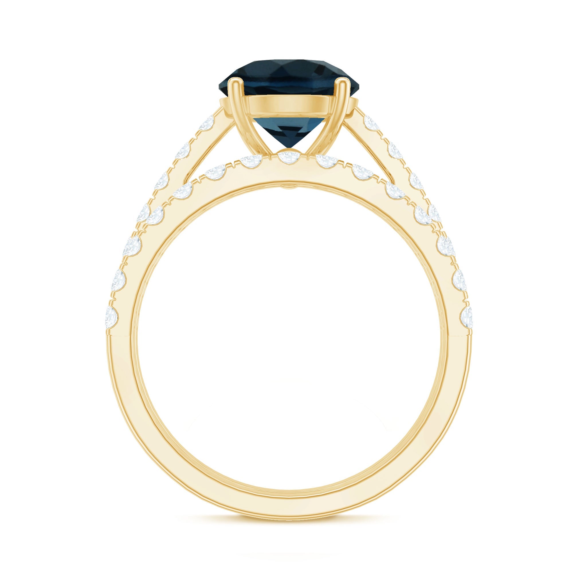 2 Carat Round London Blue Topaz Solitaire Rings Set with Moissanite Band
