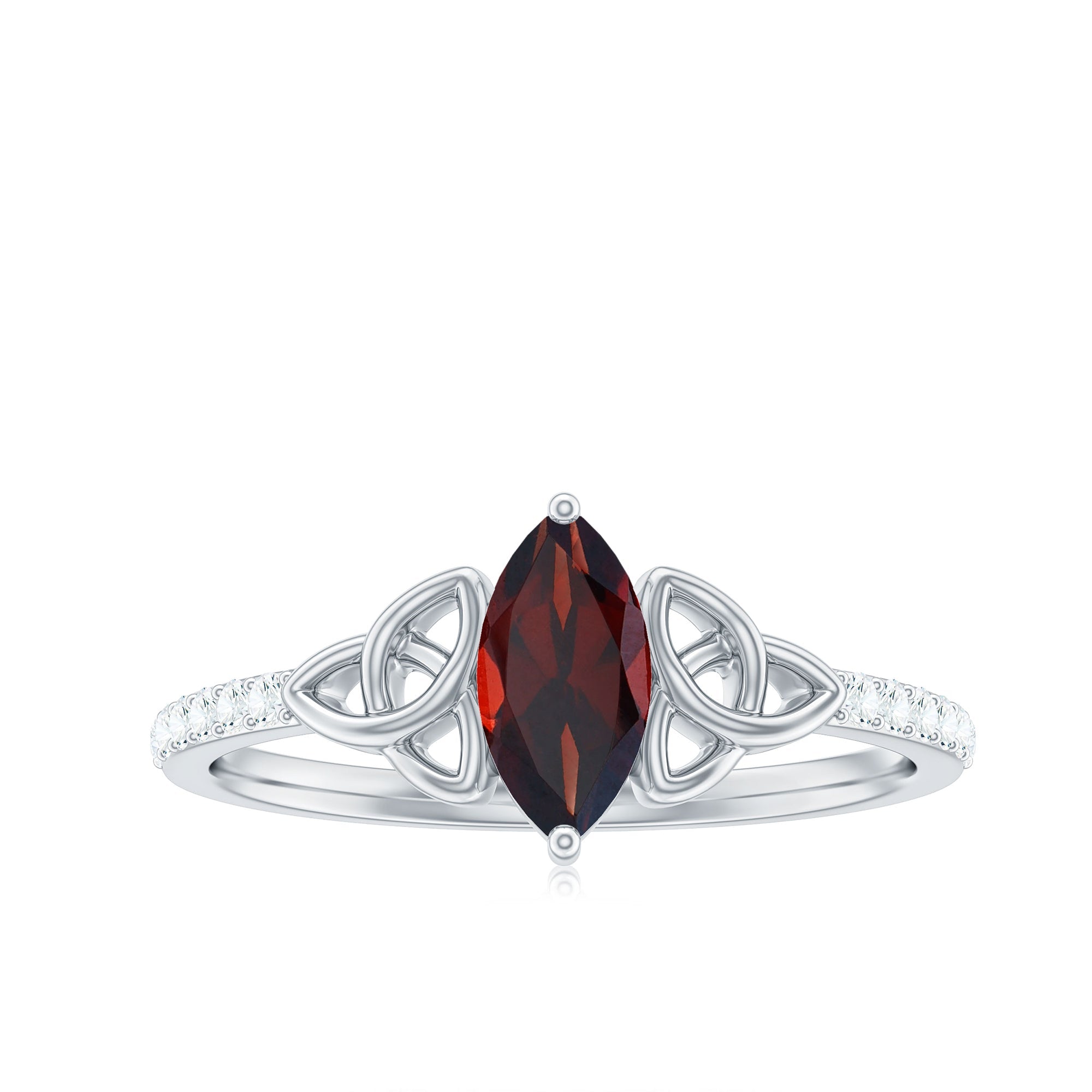Real Garnet Diamond Marquise Engagement Ring with Celtic Knot