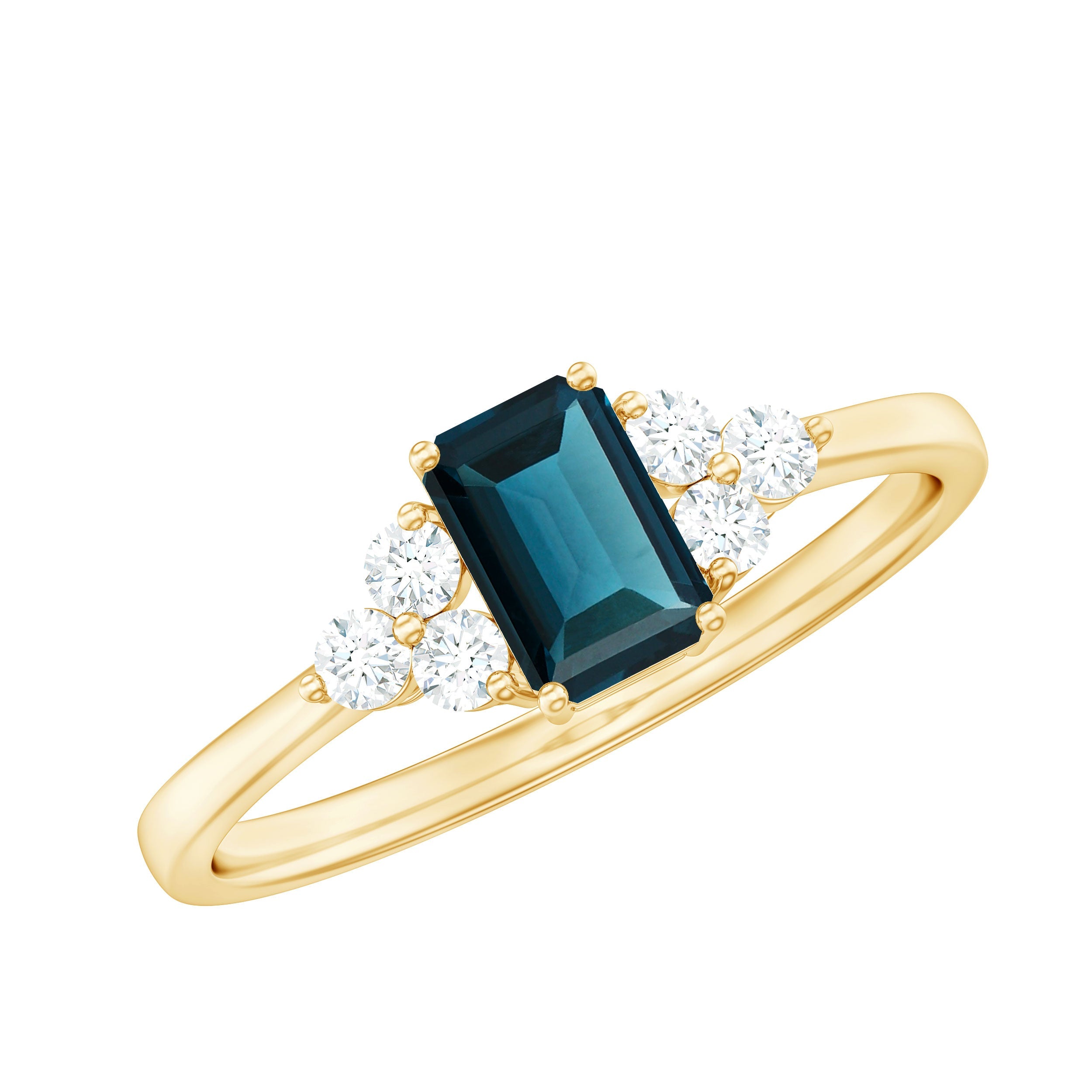 Emerald Cut London Blue Topaz Engagement Ring with Diamond Trio | Rings | Wiccan Center