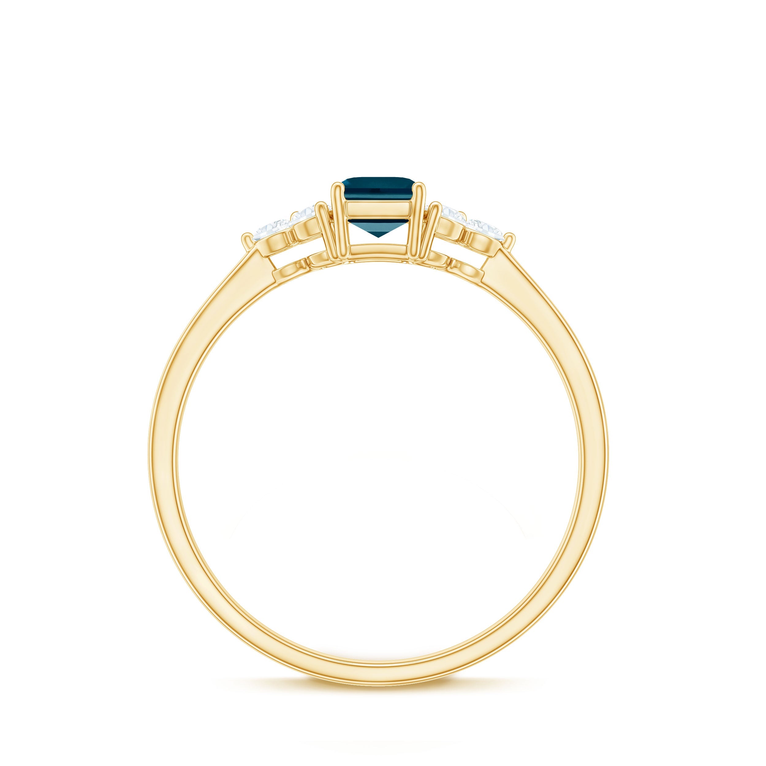 Emerald Cut London Blue Topaz Engagement Ring with Diamond Trio